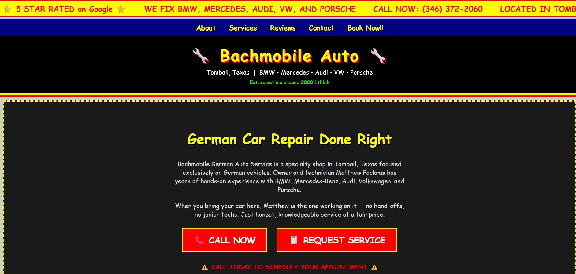 Bachmobile German Auto website before the OTM redesign