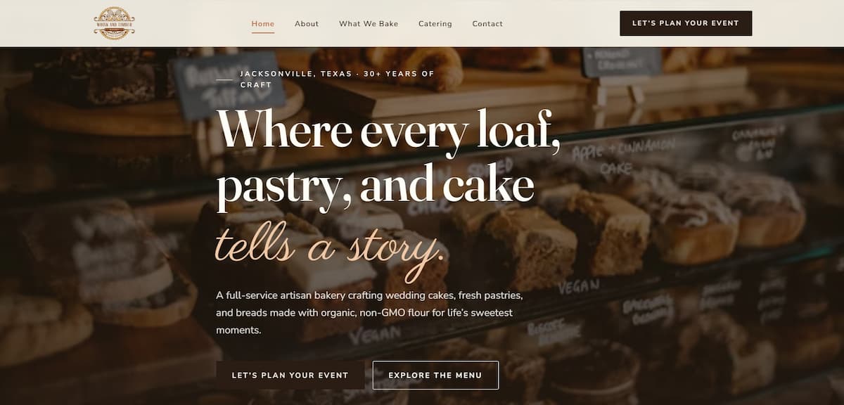 Whisk & Timber Artisan Bakery website